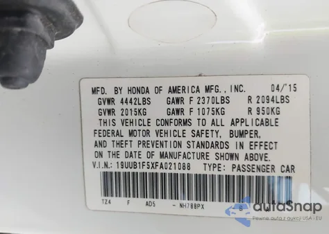 2015 Acura Tlx Tech from USA, damaged, VIN 19UUB1F5XFA021088
